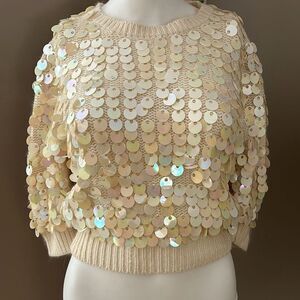 FaBE Vintage Sequin Sweater Baby Ballerina Cream Party Glam Retro  Angora Lambsw